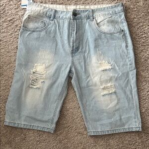 Light Blue Distressed Denim Shorts